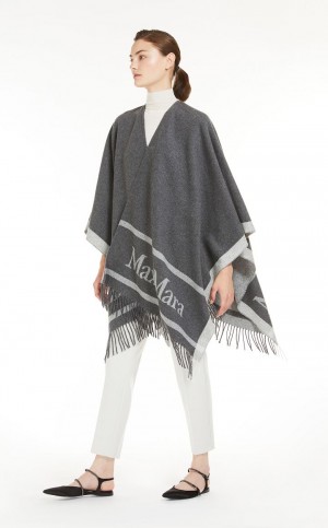 Capses Max Mara Jacquard Μαλλί Poncho ανοιχτο γκρι | MMR593950