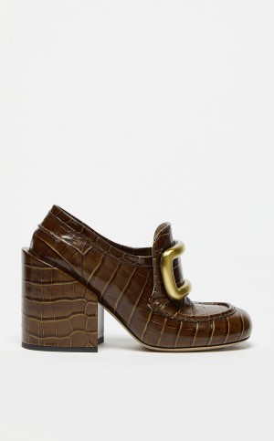 Décolleté Max Mara Crocodile-print δερματινα Moccasins Ελιά πρασινο | MMR594202