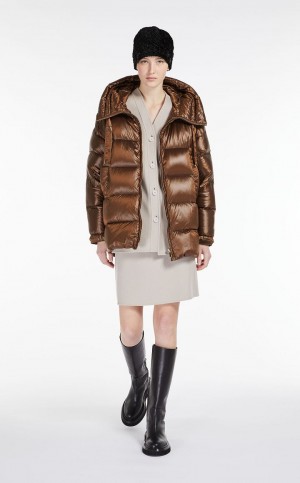 Padded Max Mara Down Jacket In θαλασσης-resistant καμβα With Hood χρυσο χρωμα | MMR593974