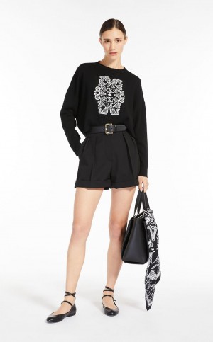 πλεκτά Max Mara Cropped In Jacquard Μαλλί μαυρα ασπρα | MMR593429