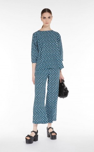 παντελόνι Max Mara Cropped Silk παγώνι | MMR593826