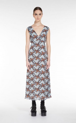Φορεμα Max Mara Flared In Printed Satin καφε | MMR593367