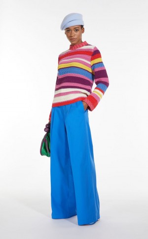 παντελόνι Max Mara Flared In Stretch βαμβακερα μπλε | MMR593756