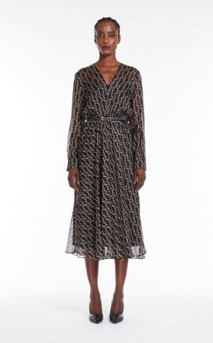 Φορεμα Max Mara Flowing, Printed Chiffon σκουρο μπλε | MMR593336