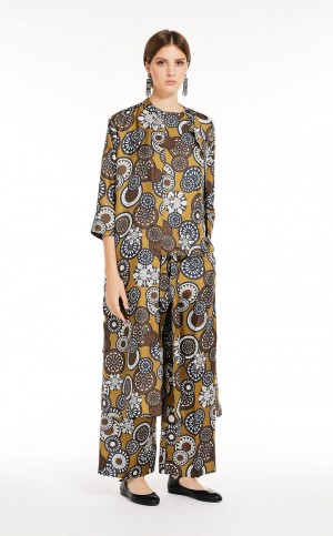 παντελόνι Max Mara Fluid Printed Silk Μάνγκο | MMR593817