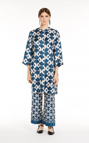 παντελόνι Max Mara Fluid Printed Silk σκουρο μπλε | MMR593798