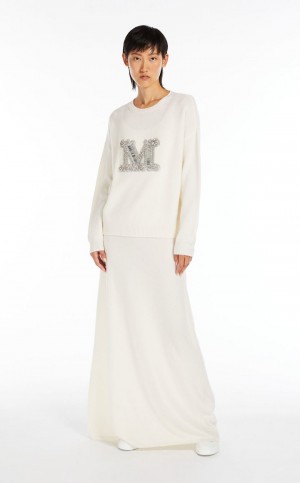 πλεκτά Max Mara Jewel Embroidered Cashmere ασπρα | MMR593421