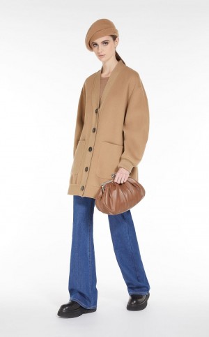πλεκτά Max Mara Long Μαλλί Cardigan καφε | MMR593422