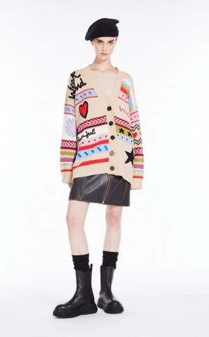 πλεκτά Max Mara Oversized Jacquard βαμβακερα Cardigan Μπεζ | MMR593458