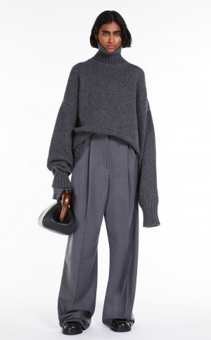 παντελόνι Max Mara Oversized Stretch Μαλλί γκρι | MMR593806