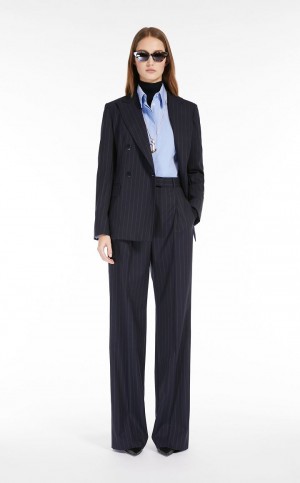 Μπλέιζερ Max Mara Pinstripe Μαλλί-blend σκουρο μπλε | MMR594069
