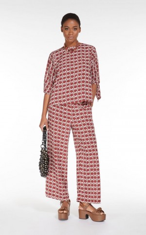 Μπλουζα Max Mara Printed Silk κοκκινα | MMR593620
