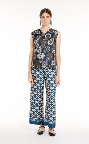 Μπλουζα Max Mara Reversible Printed Silk σκουρο μπλε | MMR593611