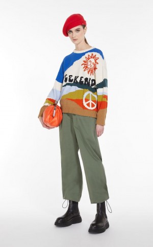 παντελόνι Max Mara Satin σκούρο | MMR593795