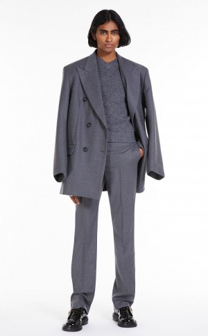 παντελόνι Max Mara Slim-fit Flannel γκρι | MMR593781