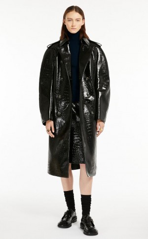 παλτό Max Mara Trench In Crocodile-effect Vinyl Fabric μαυρα | MMR593834