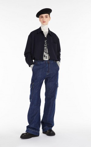 παντελόνι Max Mara βαμβακερα Denim σκουρο μπλε | MMR593784