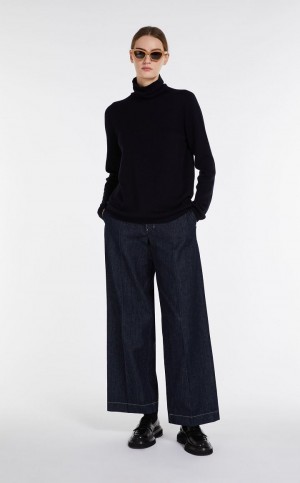 παντελόνι Max Mara φαρδια Denim σκουρο μπλε | MMR593821