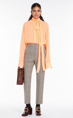 παντελόνι Max Mara Ευθεία In A Plain-weave Check Fabric Μπεζ | MMR593760