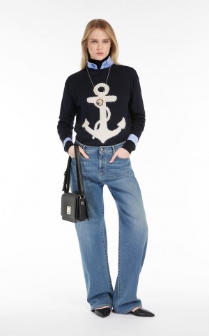 Τζιν Max Mara Ευθεία-fit Denim σκουρο μπλε | MMR593801